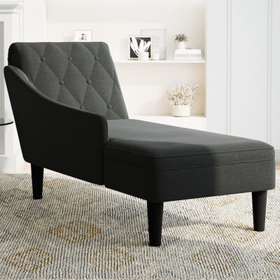 vidaXL Fauteuil long avec coussin et accoudoir droit noir tissu