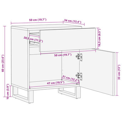 vidaXL Table de chevet 50x34x60 cm bois d'acacia solide