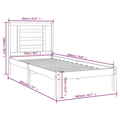 vidaXL Cadre de lit Blanc Bois massif 75x190 cm Petit simple