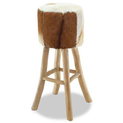 vidaXL Tabouret de bar Cuir véritable et bois de teck solide