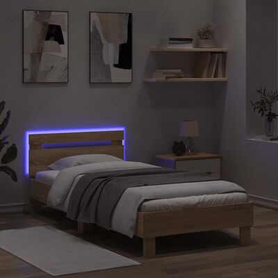 vidaXL Cadre de lit tête de lit et lumières LED chêne sonoma 90x200 cm