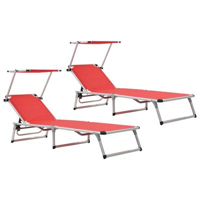 vidaXL Chaises longues pliables et toit 2pcs Aluminium textilène Rouge