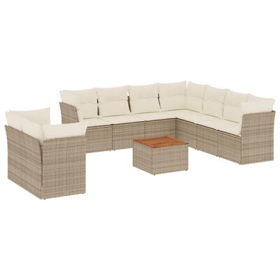 vidaXL Salon de jardin avec coussins 10 pcs beige résine tressée