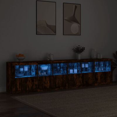 vidaXL Buffet avec lumières LED chêne fumé 283x37x67 cm