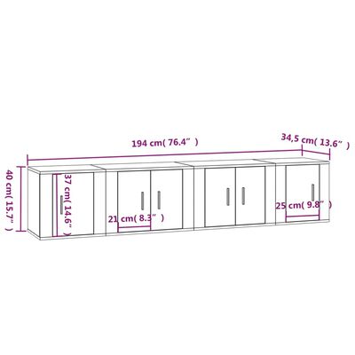 vidaXL Ensemble de meubles TV 4 pcs Blanc brillant Bois d'ingénierie