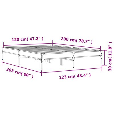 vidaXL Cadre de lit chêne fumé 120x200 cm bois d'ingénierie et métal