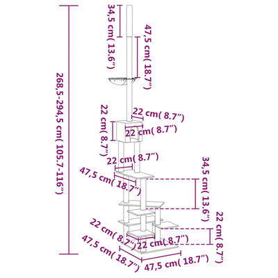 vidaXL Arbre à chat du sol au plafond Gris foncé 268,5-294,5 cm