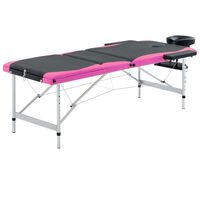 vidaXL Table de massage pliable 3 zones Aluminium Noir et rose