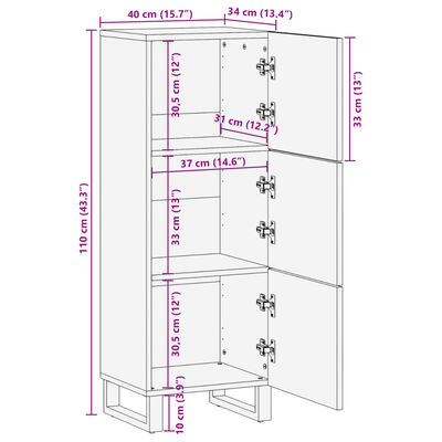 vidaXL Buffet haut 40x34x110 cm bois massif d'acacia