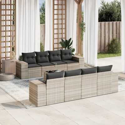 vidaXL Salon de jardin 9 pcs avec coussins gris clair résine tressée