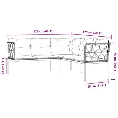 vidaXL Ensemble de canapés de jardin et coussins noir acier textilène