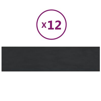 vidaXL Panneaux muraux 12 pcs Noir 60x15 cm Velours 1,08 m²