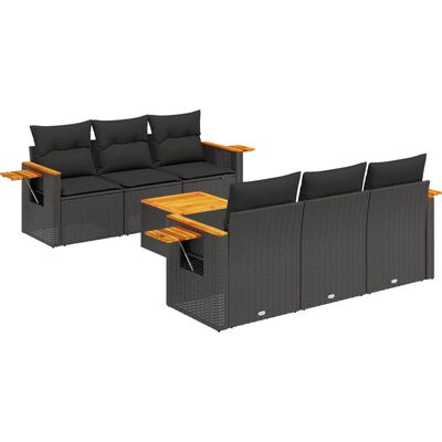 vidaXL Salon de jardin 7 pcs avec coussins noir résine tressée