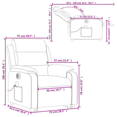 vidaXL Fauteuil inclinable de massage électrique gris foncé velours