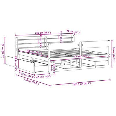 vidaXL Cadre de lit sans matelas cire marron 200x200cm bois pin massif