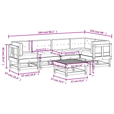 vidaXL Salon de jardin 6 pcs avec coussins bois massif