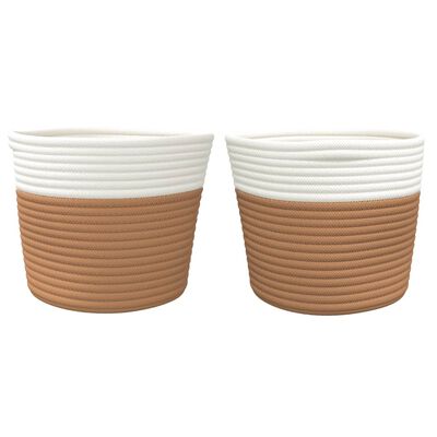 vidaXL Paniers de rangement 2 pcs marron et blanc Ø24x18 cm coton