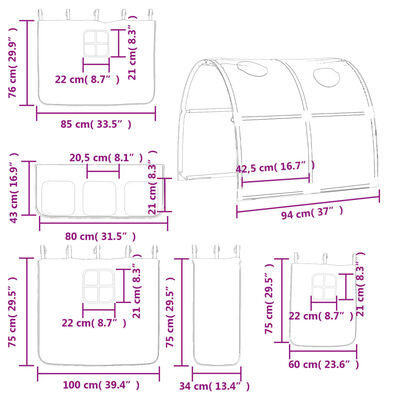 vidaXL Lit mezzanine enfants et tunnel bleu 90x200cm bois pin massif