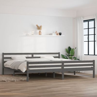 vidaXL Cadre de lit Gris Bois massif 180x200 cm Super King