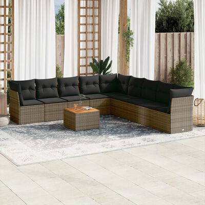 vidaXL Salon de jardin avec coussins 10 pcs gris résine tressée