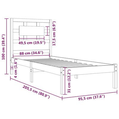 vidaXL Cadre de lit Blanc Bois de pin massif 90x200 cm