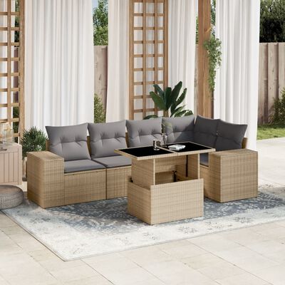 vidaXL Salon de jardin avec coussins 6 pcs beige résine tressée