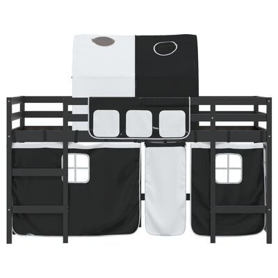 vidaXL Lit mezzanine enfants et tunnel blanc/noir 90x200 cm pin massif