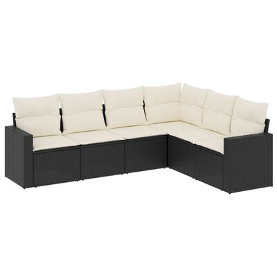 vidaXL Salon de jardin 6 pcs avec coussins noir résine tressée