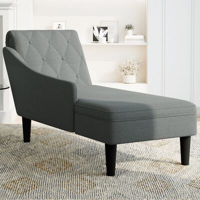 vidaXL Fauteuil long avec coussin et accoudoir droit gris foncé tissu