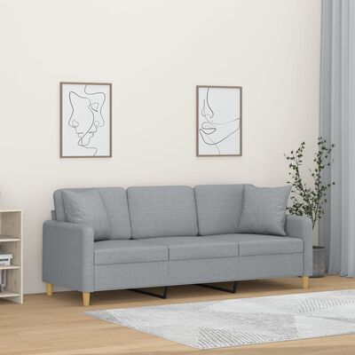 vidaXL Canapé 3 places avec oreillers gris clair 180 cm tissu