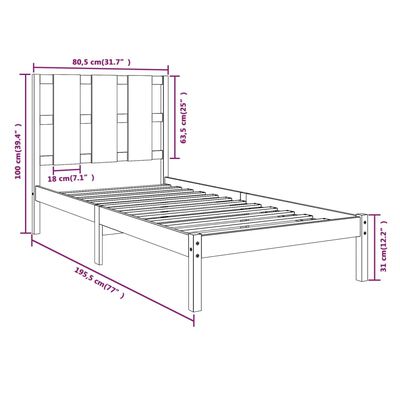 vidaXL Cadre de lit Blanc Bois massif 75x190 cm Petit simple