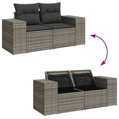 vidaXL Salon de jardin avec coussins 10 pcs gris résine tressée