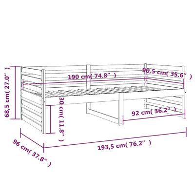 vidaXL Lit de jour sans matelas noir 90x190 cm bois de pin massif