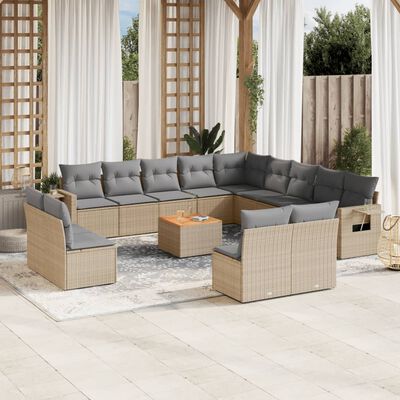 vidaXL Salon de jardin et coussins 14 pcs mélange beige résine tressée