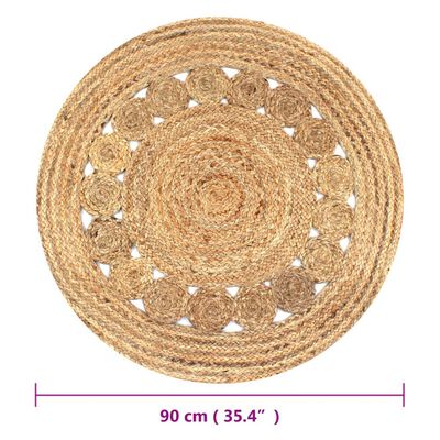 vidaXL Tapis Jute design tressé 90 cm rond