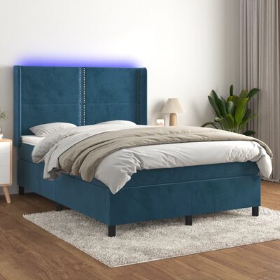 vidaXL Sommier à lattes de lit matelas et LED Bleu foncé 140x190 cm