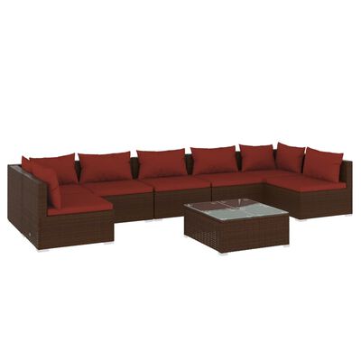 vidaXL Salon de jardin 8 pcs avec coussins Résine tressée Marron