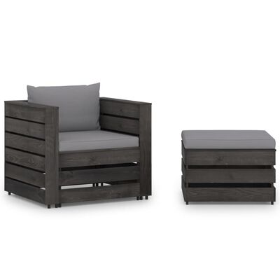 vidaXL Salon de jardin 2 pcs avec coussins Bois imprégné de gris