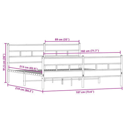 vidaXL Cadre de lit en métal sans matelas chêne sonoma 183x213 cm