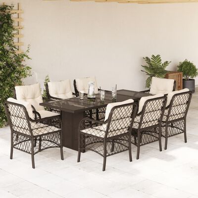 vidaXL Ensemble à manger de jardin et coussins 9 pcs marron poly rotin