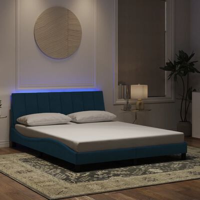 vidaXL Cadre de lit avec lumières LED bleu 160x200 cm velours