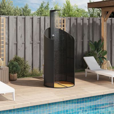 vidaXL Douche d'extérieur noir 100x100x241,5 cm poly rotin bois acacia