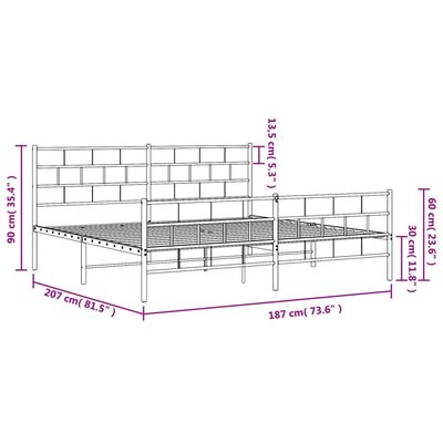 vidaXL Cadre de lit métal sans matelas et pied de lit blanc 180x200 cm