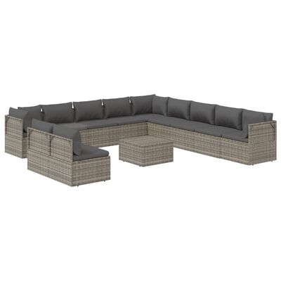 vidaXL Salon de jardin 12 pcs avec coussins Gris Résine tressée