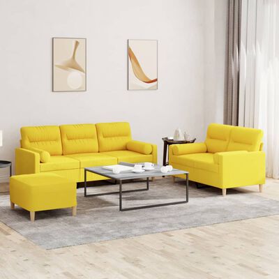 vidaXL Ensemble de canapés 3 pcs avec coussins jaune clair tissu