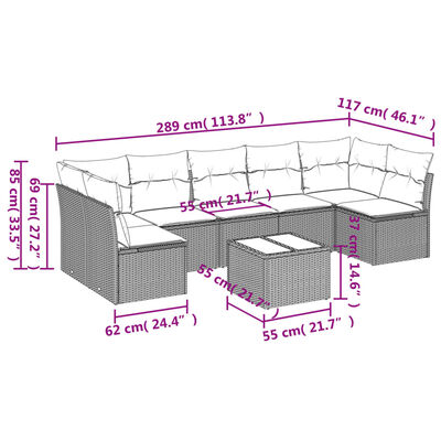 vidaXL Salon de jardin 8 pcs avec coussins gris résine tressée