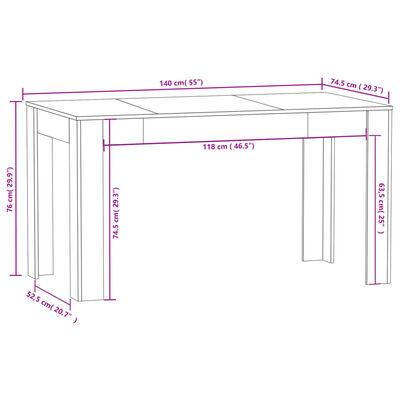 vidaXL Table à manger Blanc 140x74,5x76 cm Bois d'ingénierie