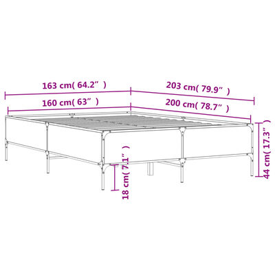 vidaXL Cadre de lit chêne fumé 160x200 cm bois d'ingénierie et métal