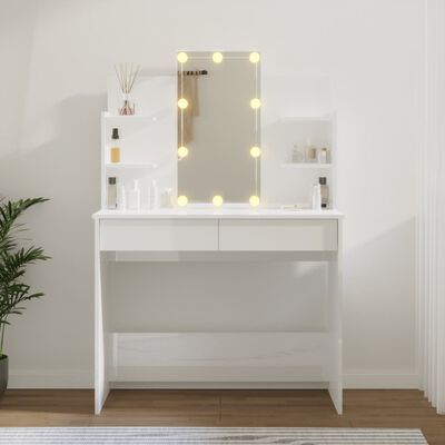 vidaXL Coiffeuse avec LED blanc brillant 96x40x142 cm