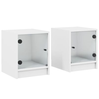 vidaXL Tables de chevet avec portes en verre 2 pcs blanc 35x37x42 cm